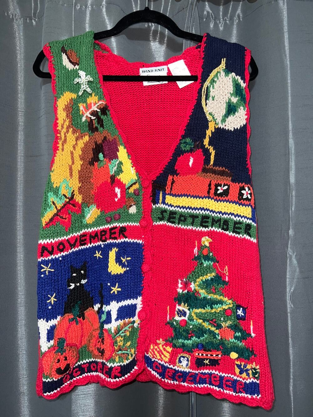 Ugly Halloween Sweater Vest Vintage Fall Pumpkins Size Small